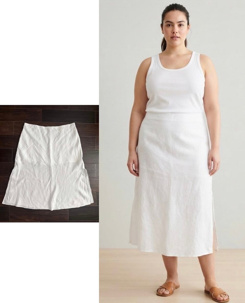 J.Crew White Linen A-Line Midi Skirt Plus Size 3X Elastic Waist Side Slit